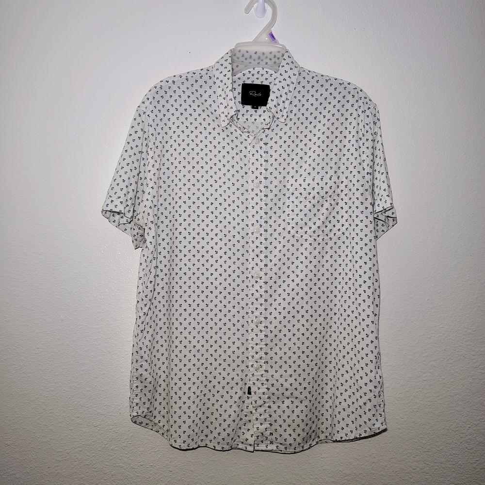 Rails Button Front Shirt White Blue Floral Short Sleeve Linen Blend Sz M